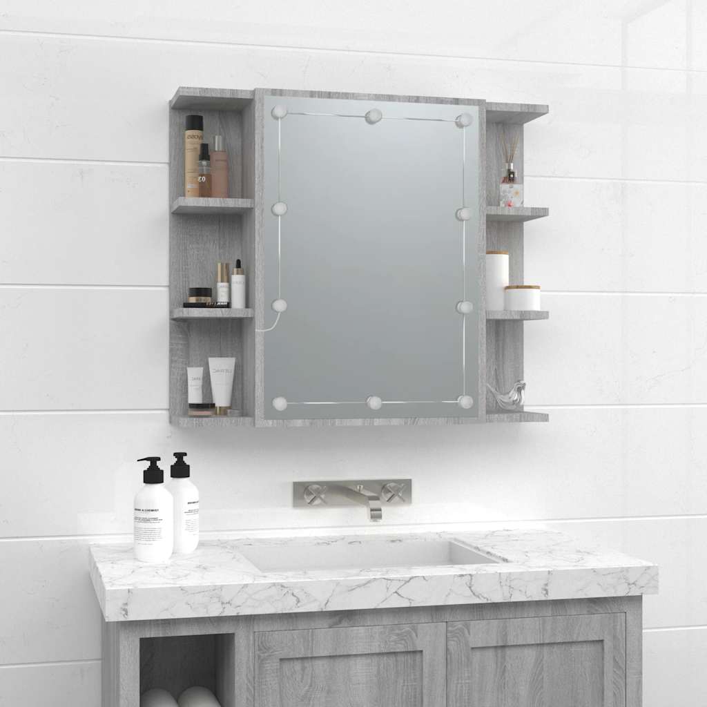 Mobile a Specchio con LED Grigio Sonoma 70x16,5x60 cm 820452