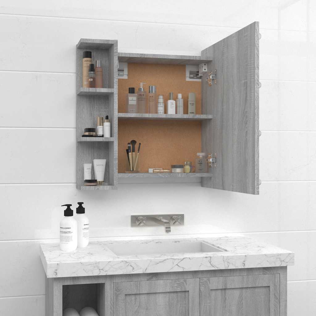 Mobile a Specchio con LED-Armadietto a Specchio Grigio Sonoma 70x16,5x60 cm