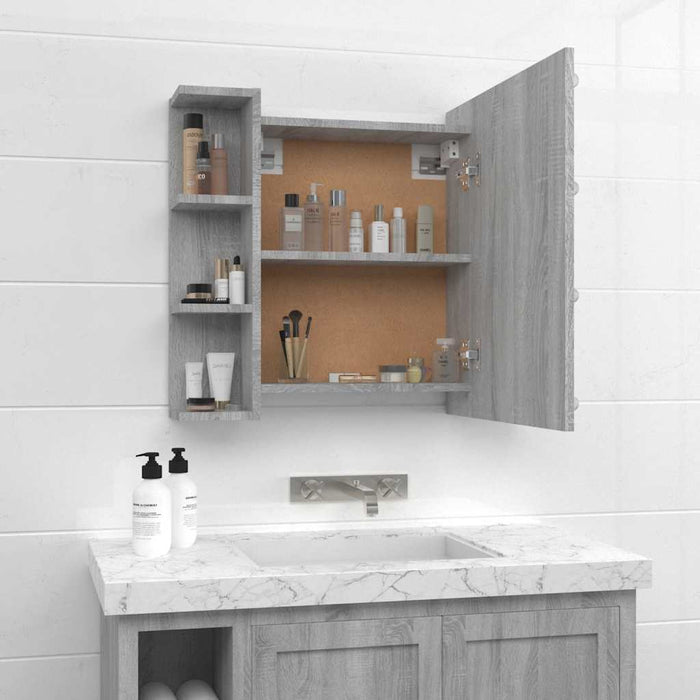 Mobile a Specchio con LED-Armadietto a Specchio Grigio Sonoma 70x16,5x60 cm