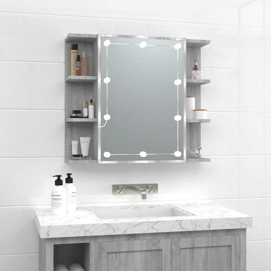 Mobile a Specchio con LED Grigio Sonoma 70x16,5x60 cm 820452