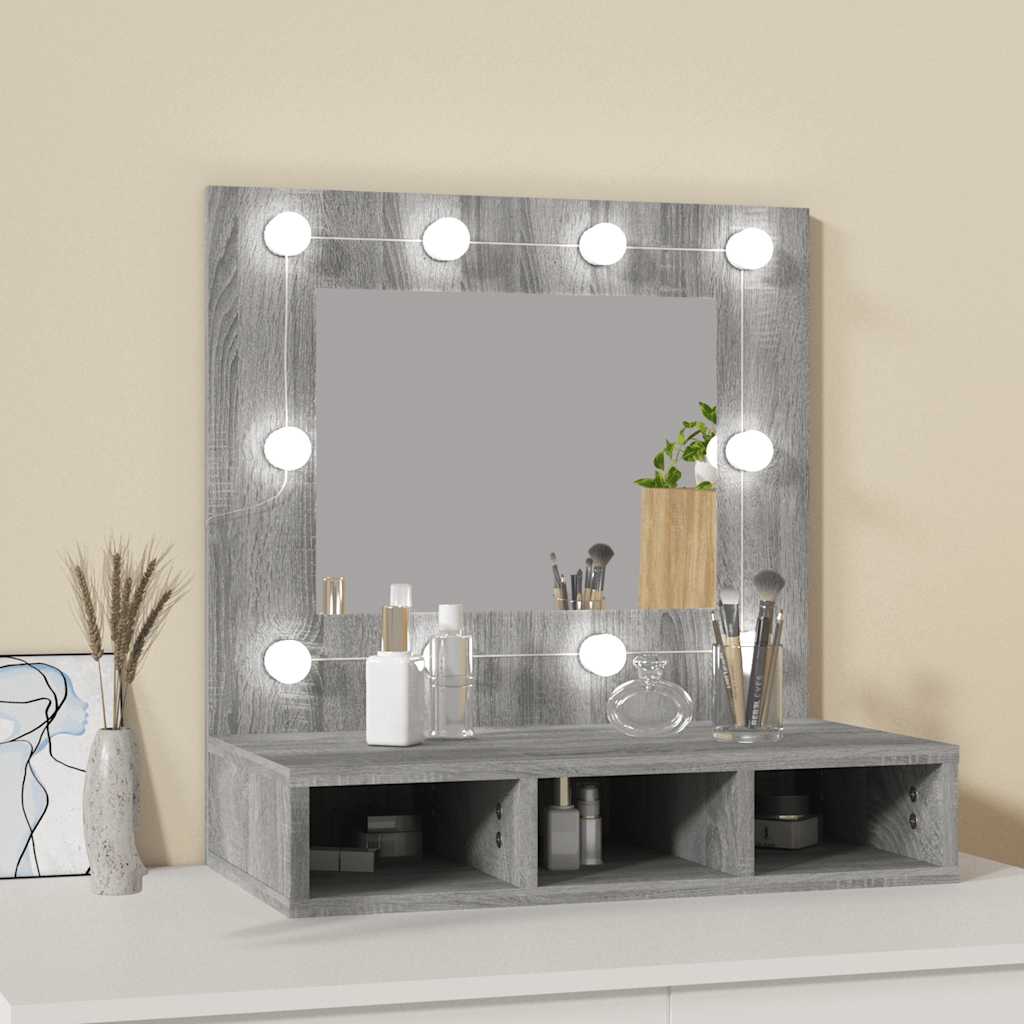 Mobile a Specchio con LED-Armadietto a Specchio Grigio Sonoma 60x31,5x62 cm