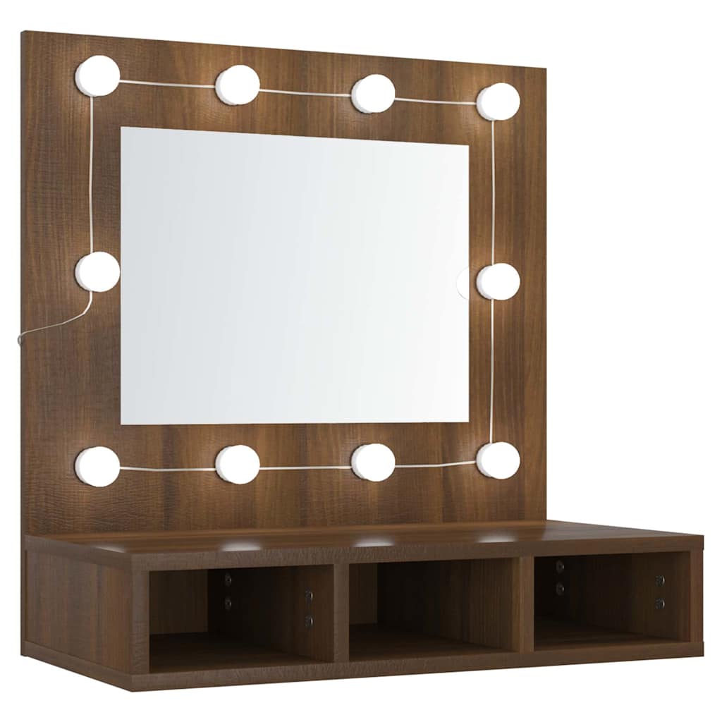 Mobile a Specchio con LED-Armadietto a Specchio Rovere Marrone 60x31,5x62 cm