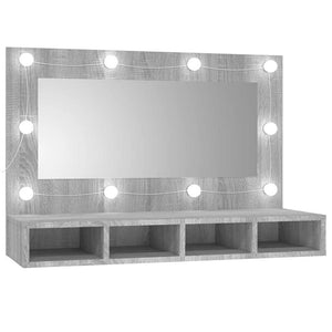 Mobile a Specchio con LED-Armadietto a Specchio Grigio Sonoma 90x31,5x62 cm