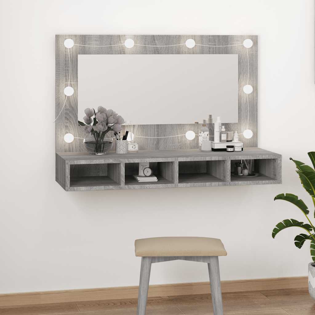 Mobile a Specchio con LED Grigio Sonoma 90x31,5x62 cm 820458