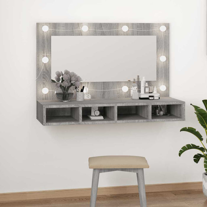 Mobile a Specchio con LED Grigio Sonoma 90x31,5x62 cm 820458