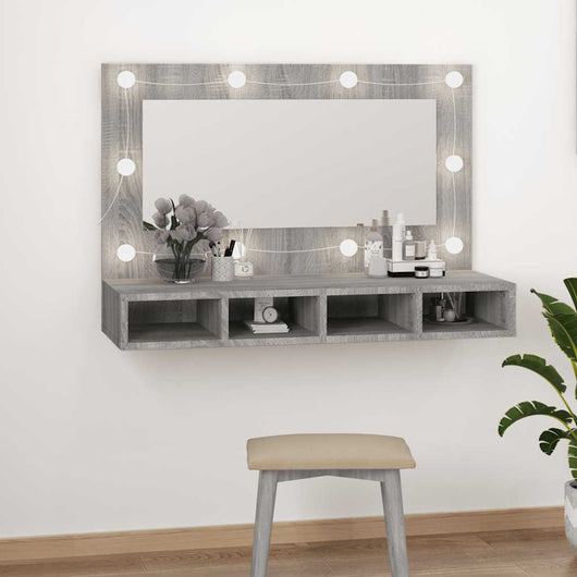 Mobile a Specchio con LED-Armadietto a Specchio Grigio Sonoma 90x31,5x62 cm