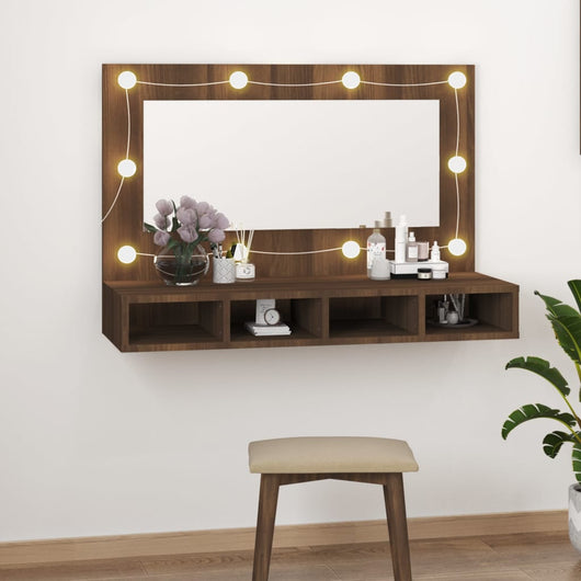 Mobile a Specchio con LED Rovere Marrone 90x31,5x62 cmcod mxl 106125