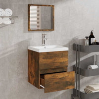 Mobile da Bagno con Specchio Rovere Fumo in Legno Multistrato 820472