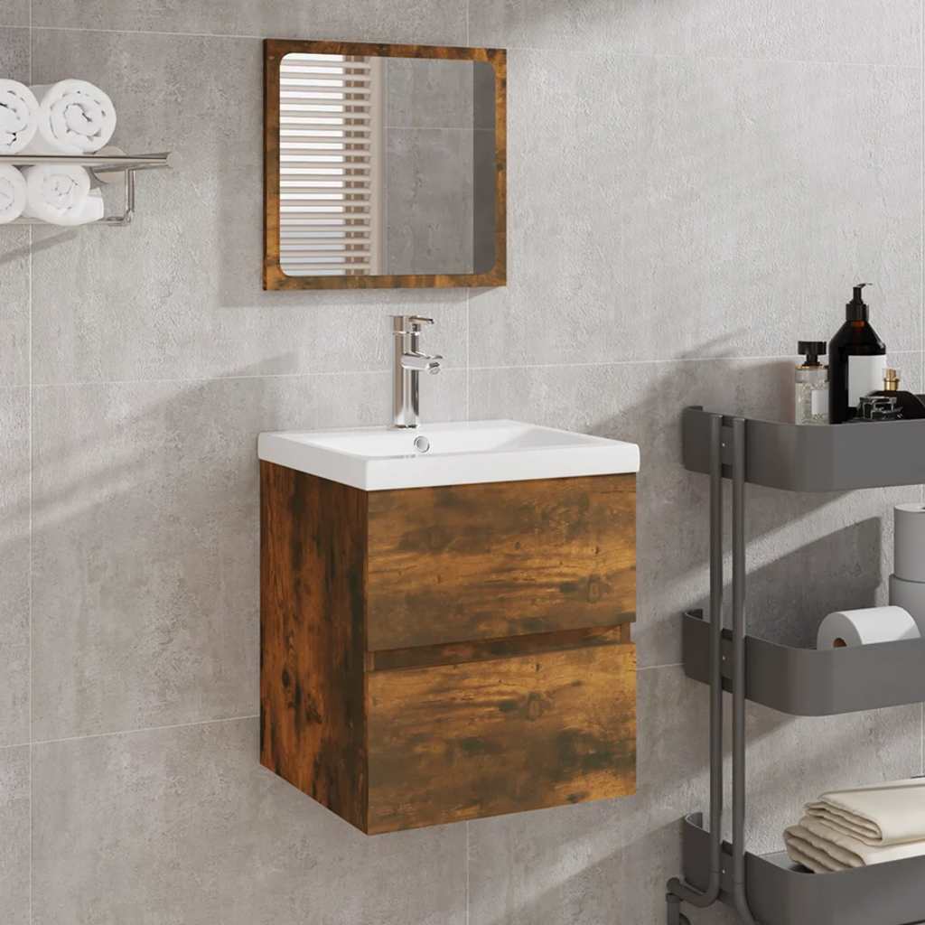 Mobile da Bagno con Specchio Rovere Fumo in Legno Multistrato 820472