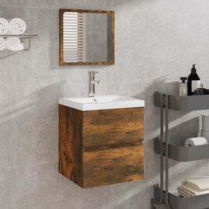 Mobile da Bagno con Specchio Rovere Fumo in Legno Multistrato 820472