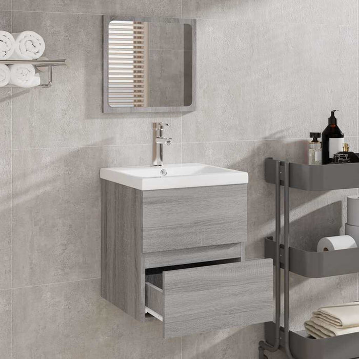 Mobile da Bagno con Specchio Grigio Sonoma in Legno Multistrato 820473