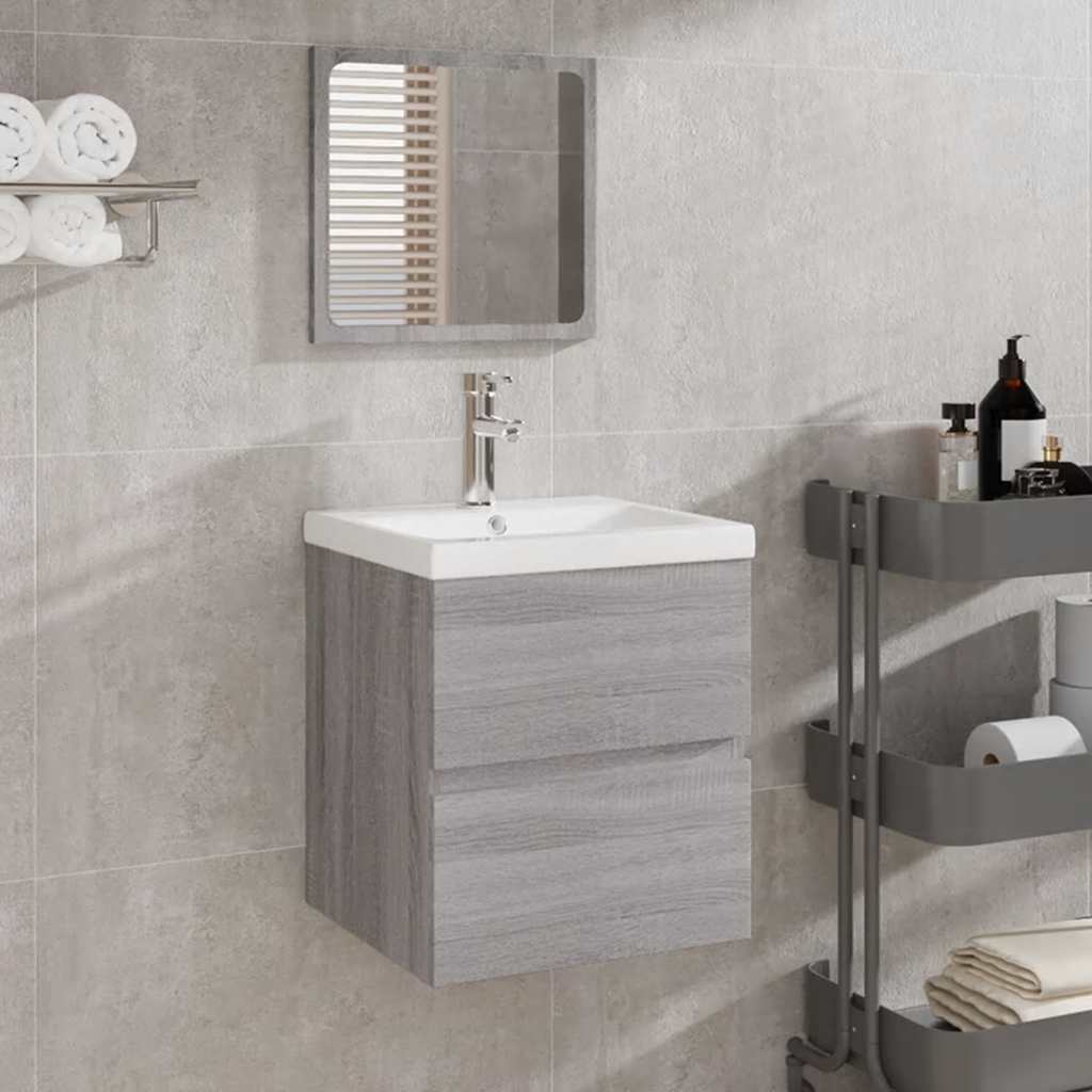 Mobile da Bagno con Specchio Grigio Sonoma in Legno Multistrato 820473