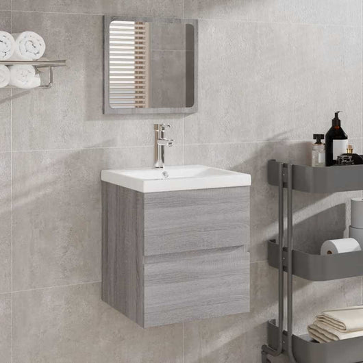Mobile da Bagno con Specchio Grigio Sonoma in Legno Multistrato 820473