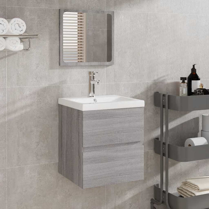 Mobile da Bagno con Specchio Grigio Sonoma in Legno Multistrato 820473