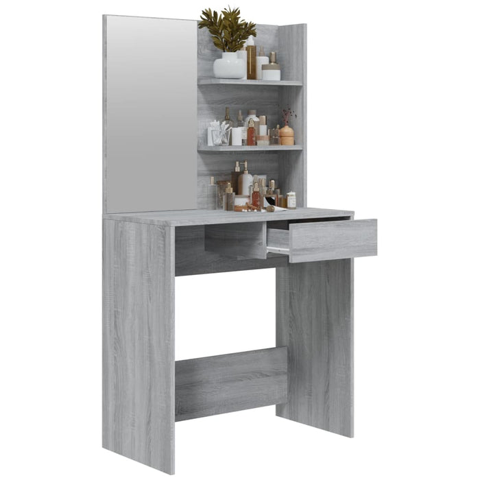 Toeletta con Specchio-Tavolo da Vanit¨¤ Grigio Sonoma 74,5x40x141 cm