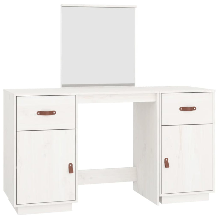 Set Toeletta con Specchio Bianco in Legno Massello di Pino 3107835
