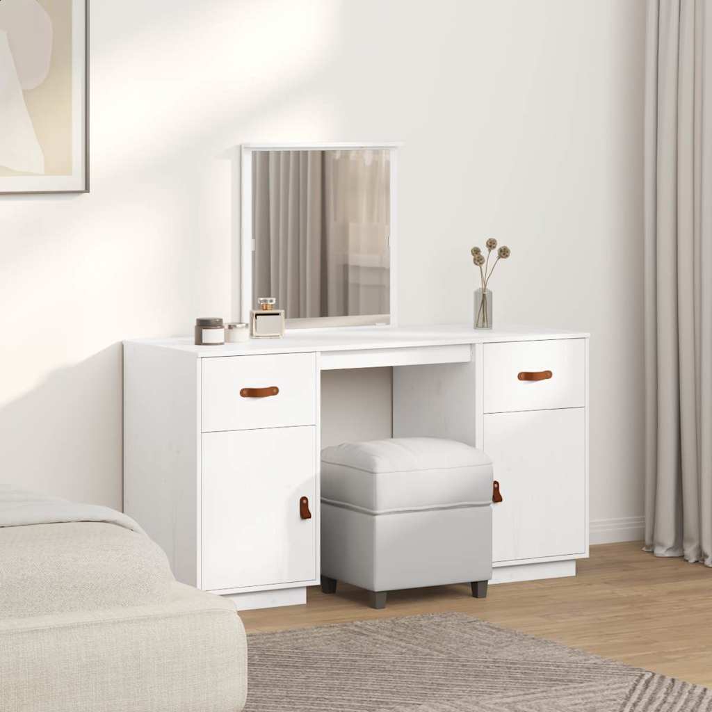 Set Toeletta con Specchio Bianco in Legno Massello di Pino 3107835