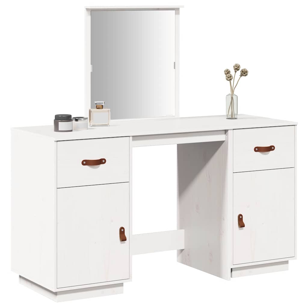 Set Toeletta con Specchio Bianco in Legno Massello di Pino 3107835