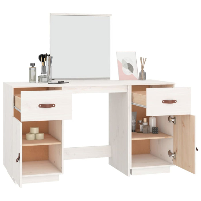 Set Toeletta con Specchio Bianco in Legno Massello di Pino 3107835