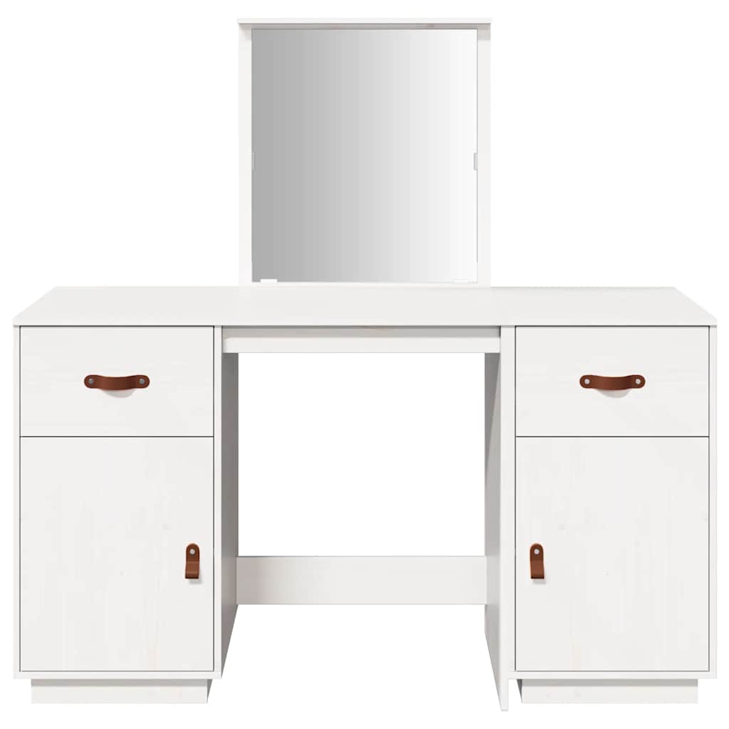 Set Toeletta con Specchio-Mobile con specchio Bianco in Legno Massello di Pino