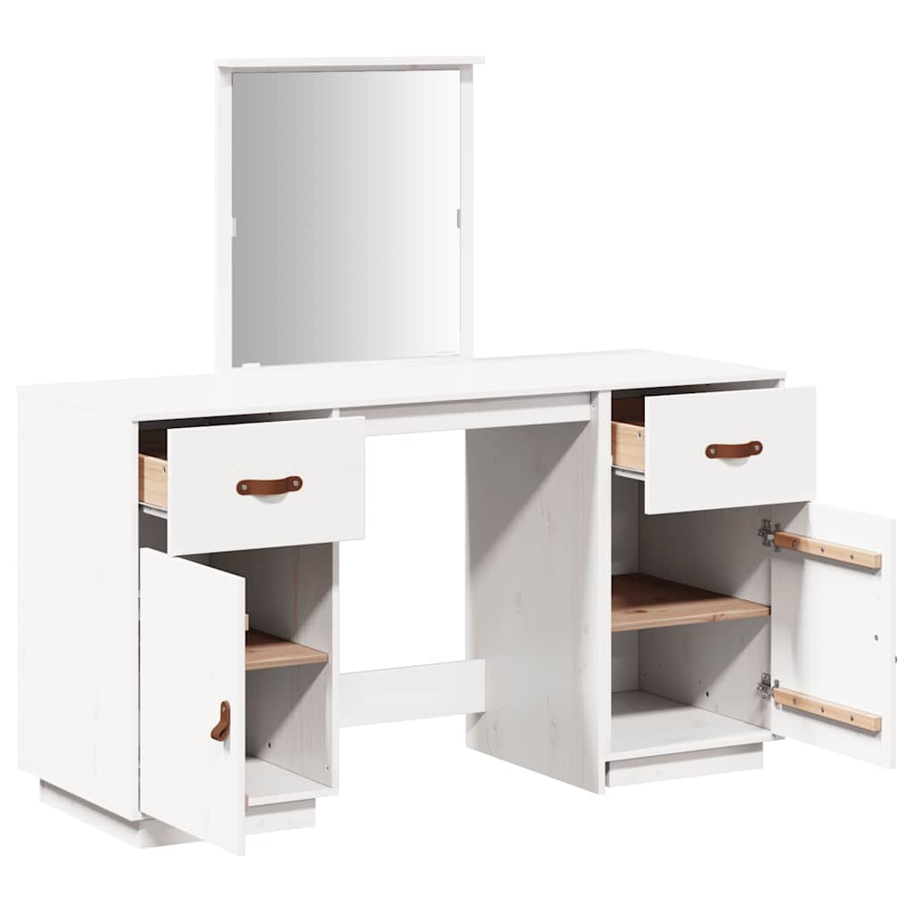 Set Toeletta con Specchio Bianco in Legno Massello di Pino 3107835