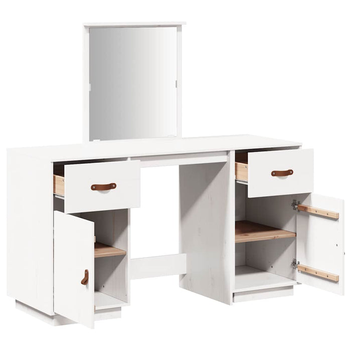 Set Toeletta con Specchio Bianco in Legno Massello di Pino 3107835