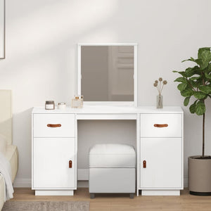 Set Toeletta con Specchio-Mobile con specchio Bianco in Legno Massello di Pino