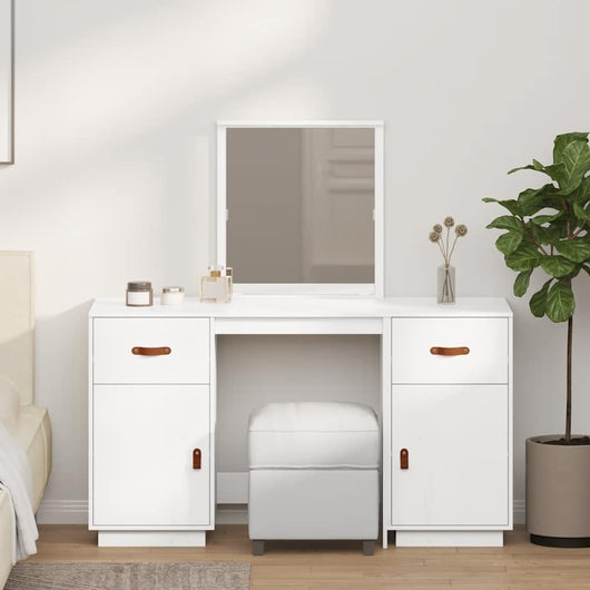 Set Toeletta con Specchio-Mobile con specchio Bianco in Legno Massello di Pino