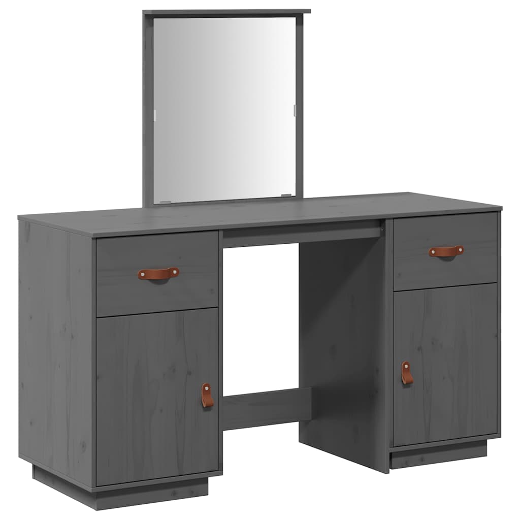 Set Toeletta con Specchio Grigio in Legno Massello di Pino 3107836