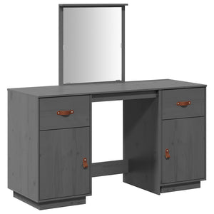 Set Toeletta con Specchio Grigio in Legno Massello di Pino 3107836
