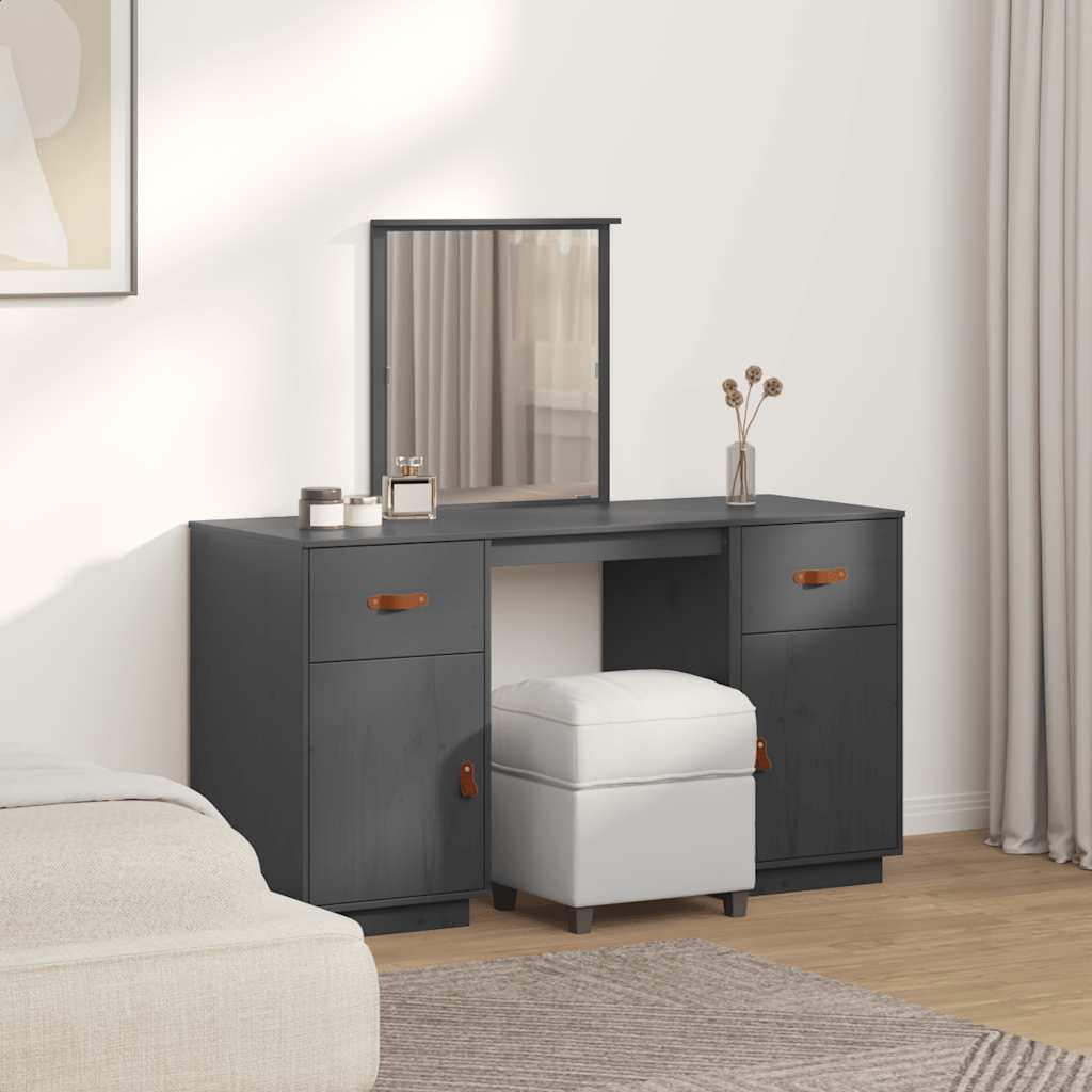 Set Toeletta con Specchio Grigio in Legno Massello di Pino 3107836