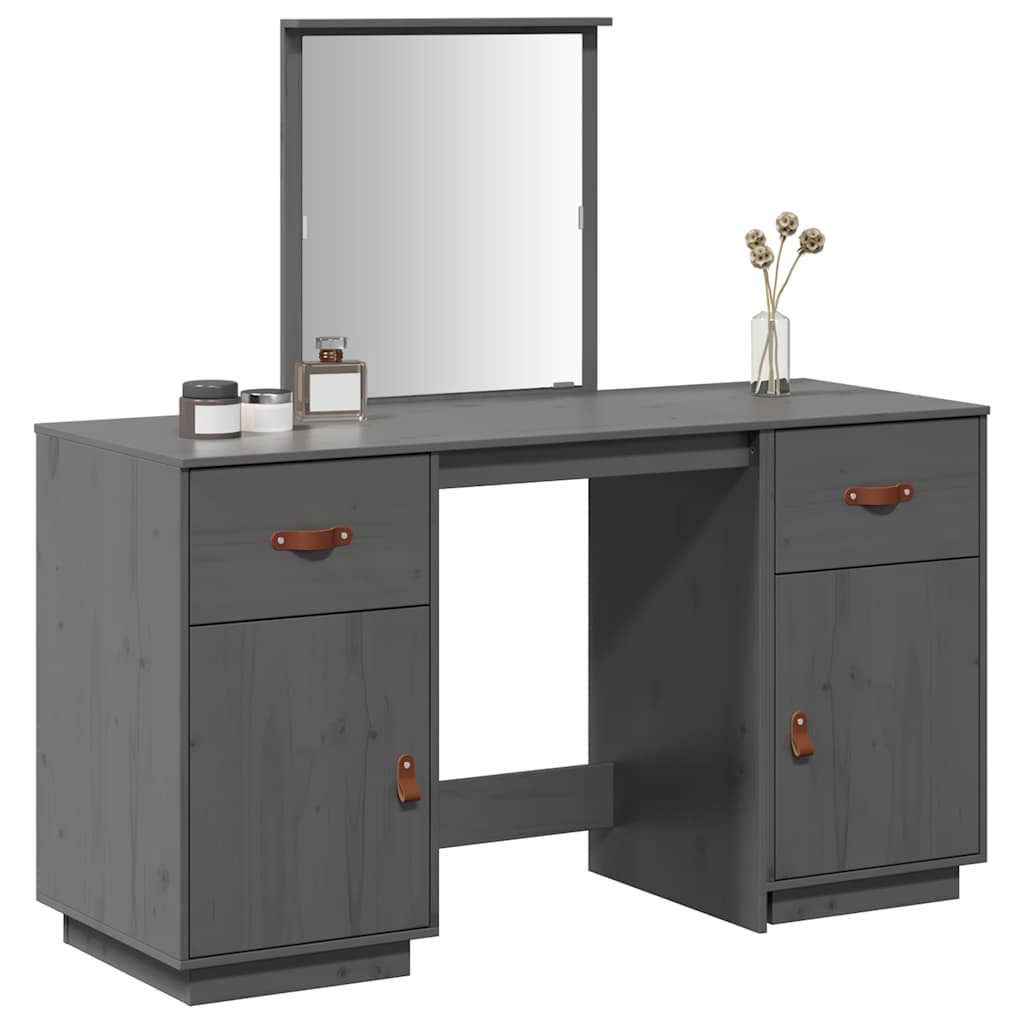 Set Toeletta con Specchio Grigio in Legno Massello di Pino 3107836