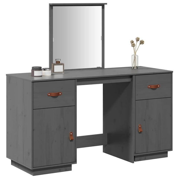 Set Toeletta con Specchio Grigio in Legno Massello di Pino 3107836