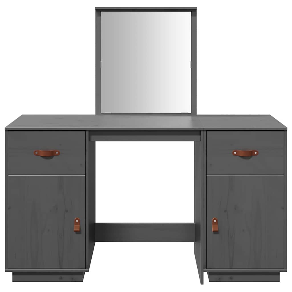 Set Toeletta con Specchio Grigio in Legno Massello di Pino 3107836