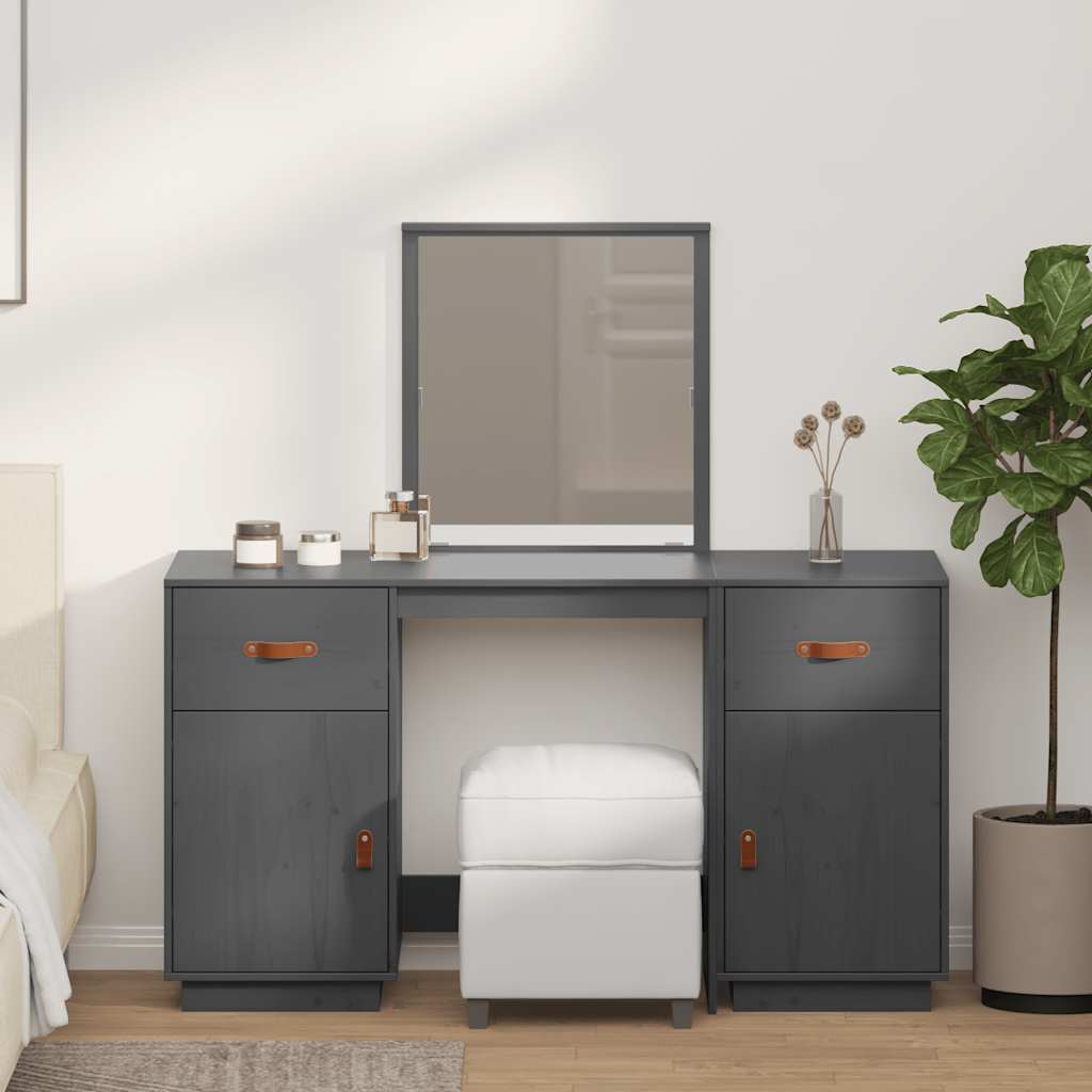 Set Toeletta con Specchio Grigio in Legno Massello di Pino 3107836