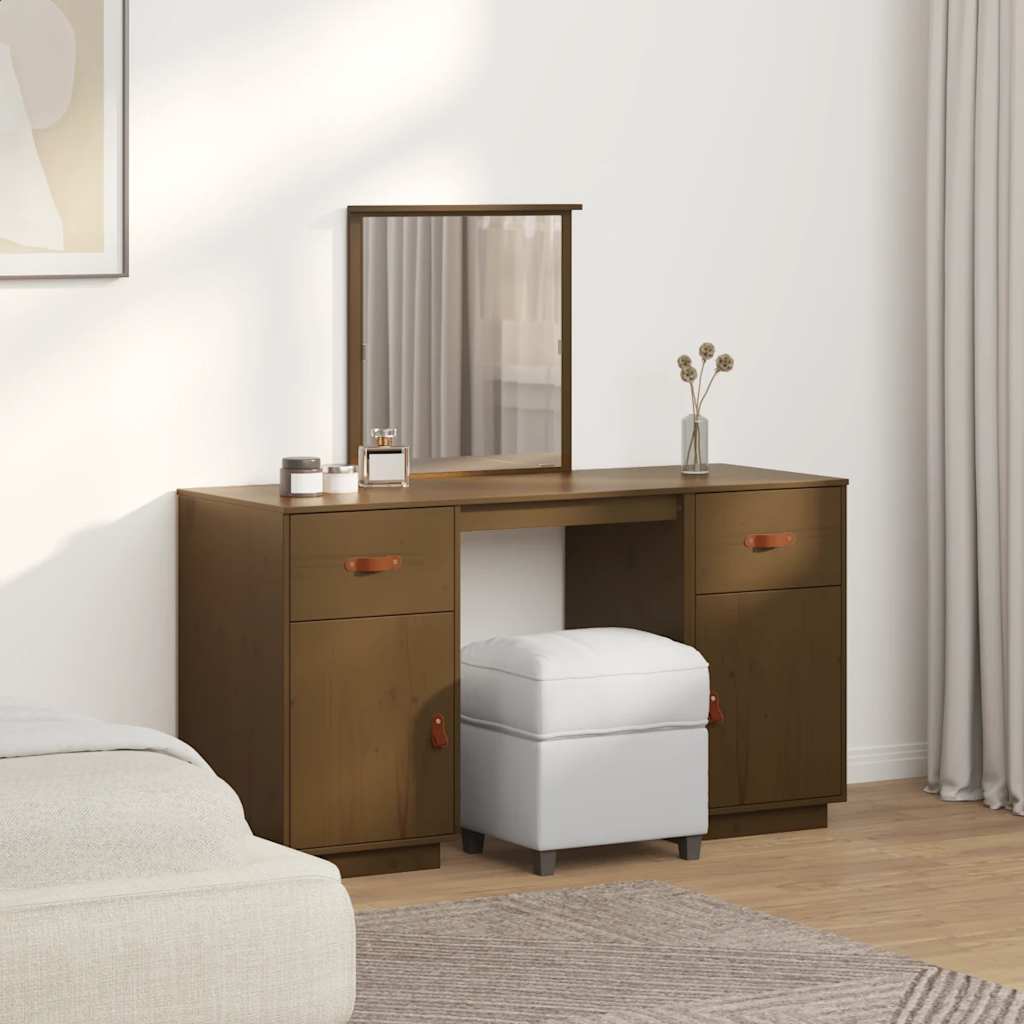 Set Toeletta con Specchio Marrone ambra Legno Massello di Pino 3107837