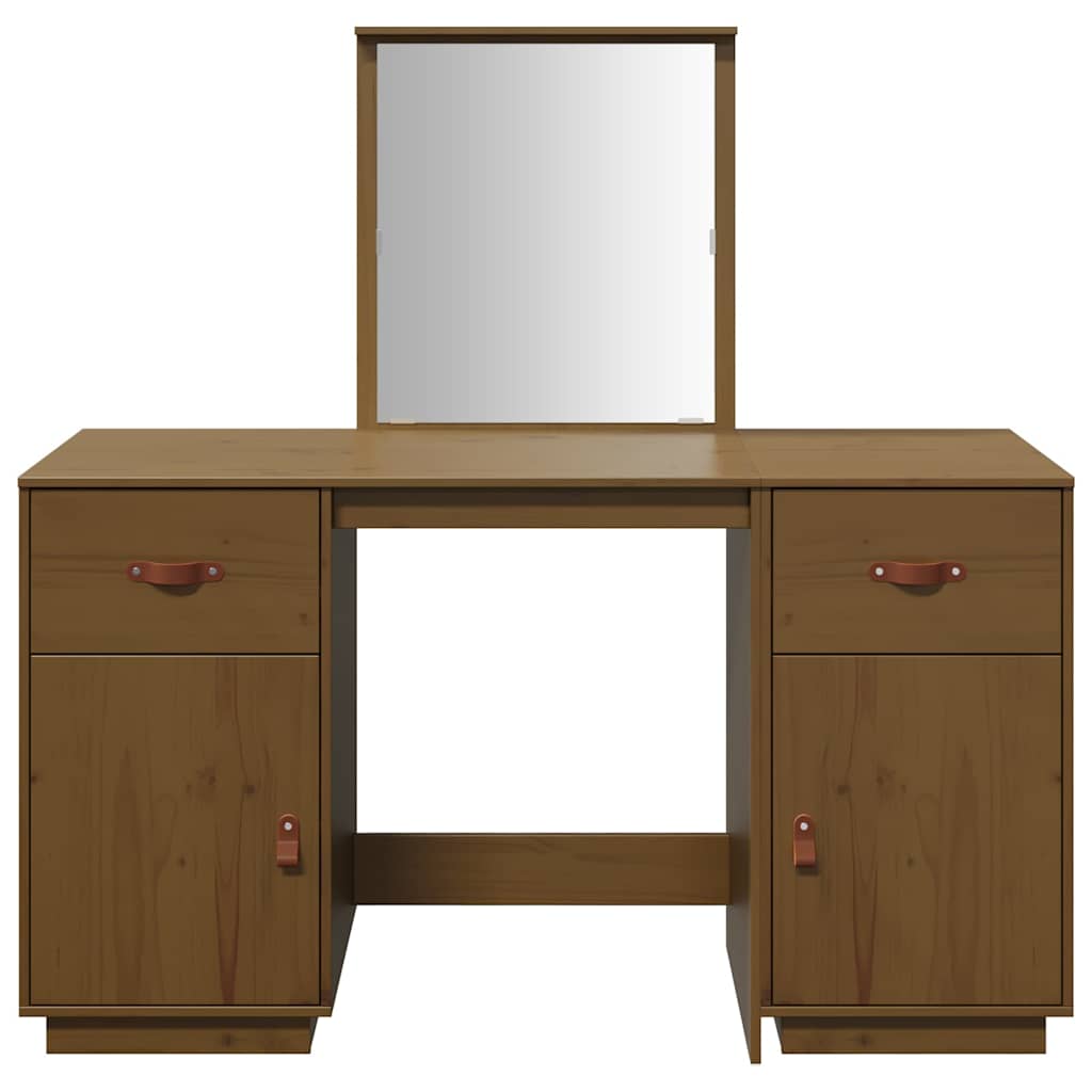 Set Toeletta con Specchio Marrone ambra Legno Massello di Pino 3107837