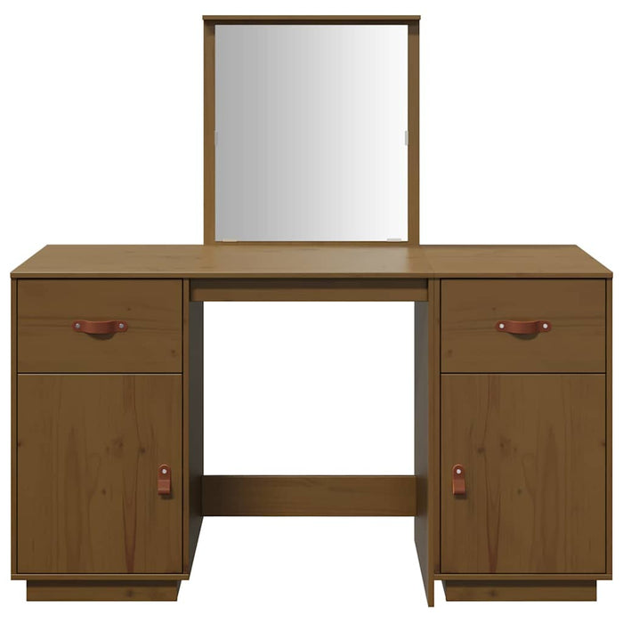Set Toeletta con Specchio Marrone ambra Legno Massello di Pino 3107837