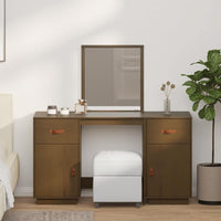 Set Toeletta con Specchio Marrone ambra Legno Massello di Pino 3107837