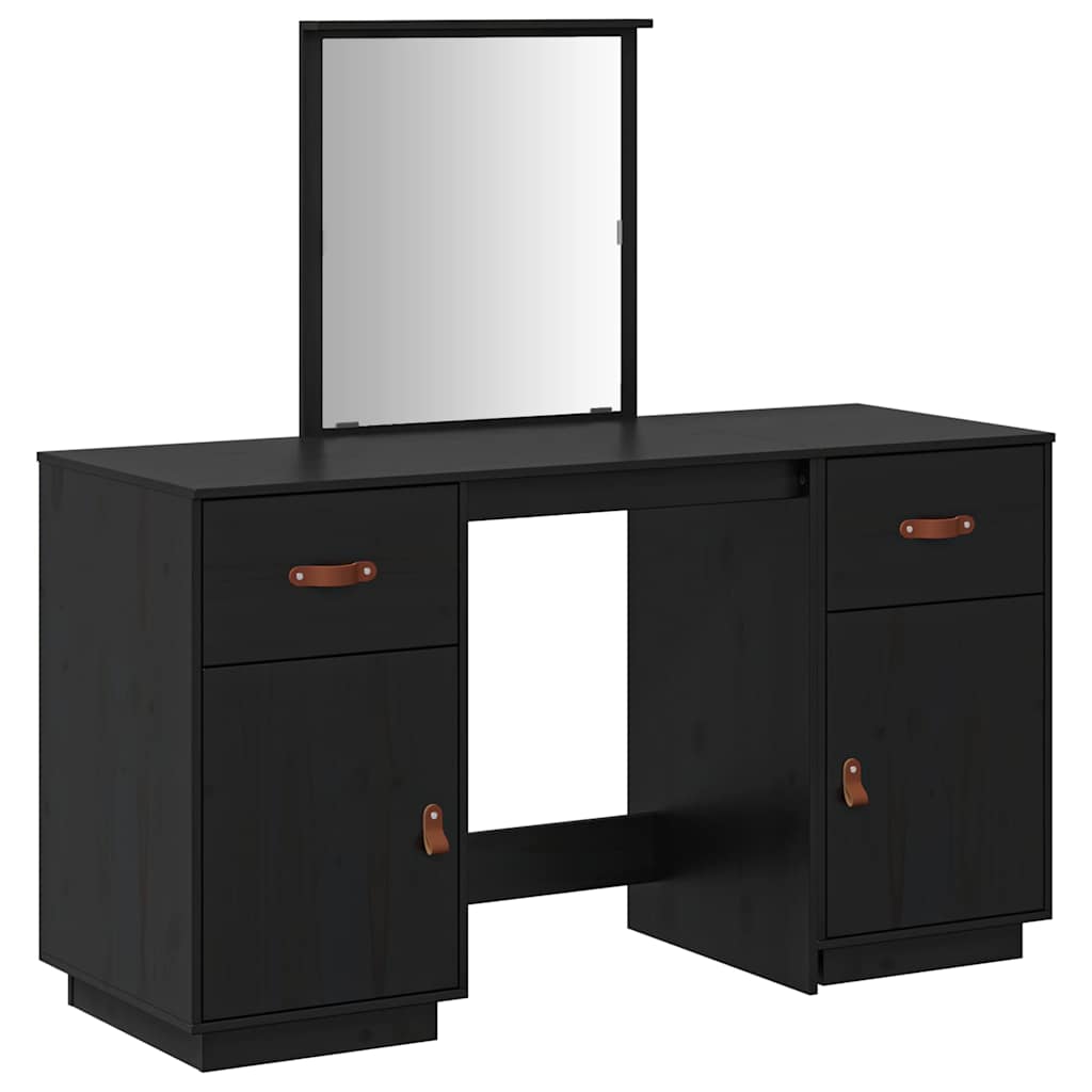 Set Toeletta con Specchio Nero in Legno Massello di Pino 3107838