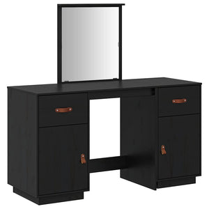 Set Toeletta con Specchio Nero in Legno Massello di Pino 3107838