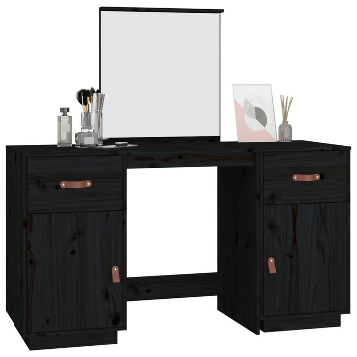 Set Toeletta con Specchio Nero in Legno Massello di Pino 3107838