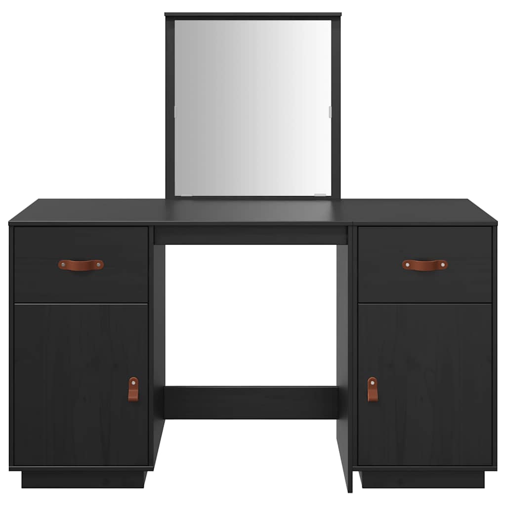 Set Toeletta con Specchio Nero in Legno Massello di Pino 3107838