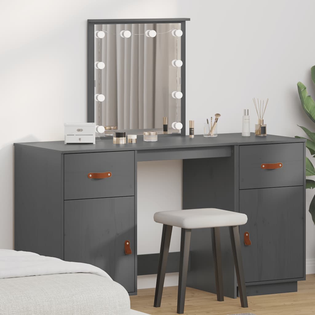 Set Toeletta con LED Grigio in Legno Massello di Pino 3107841