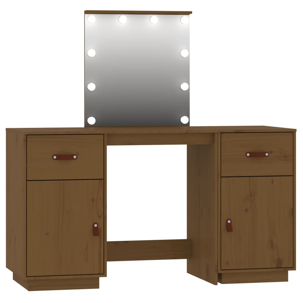Set Toeletta con LED Marrone ambra in Legno Massello di Pino 3107842