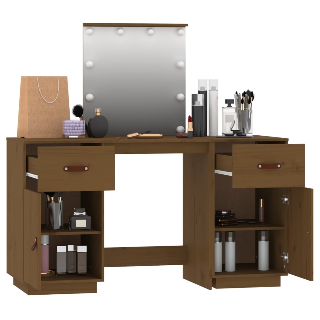 Set Toeletta con LED Marrone ambra in Legno Massello di Pino 3107842