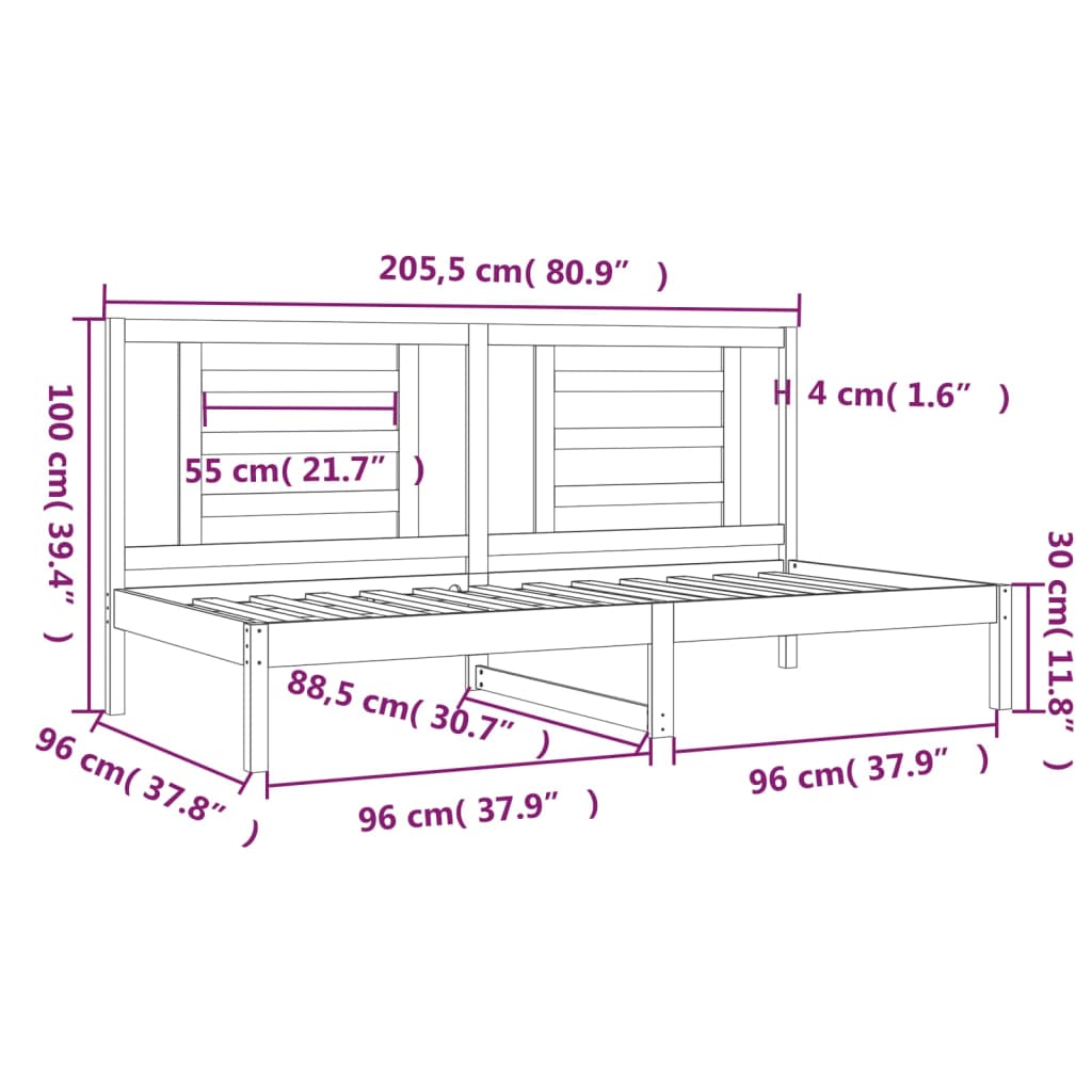 Dormeuse senza Materasso-Divano Letto-Struttura Letto Bianca 90x200 cm Legno Massello Pino 467538