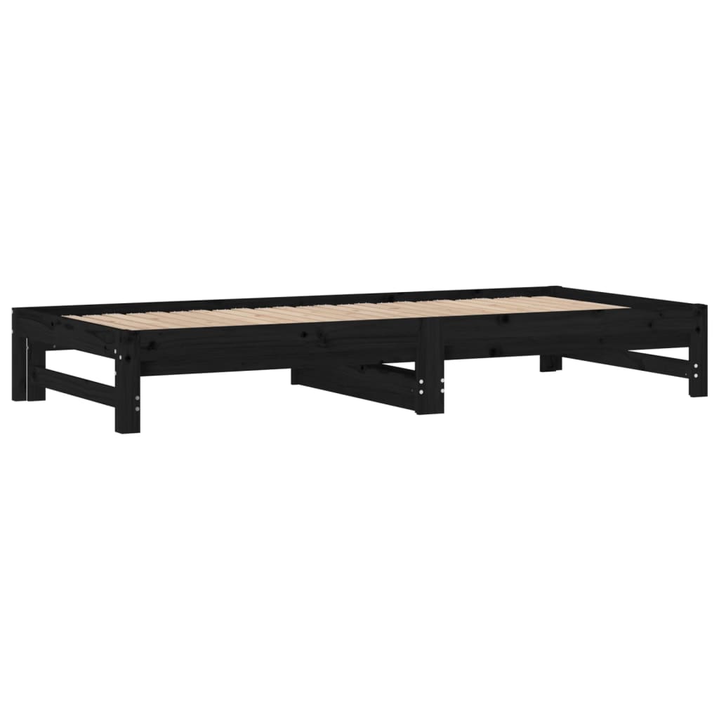 Dormeuse Estraibile Nera 2x(90x200) cm Legno Massello di Pino 3108351
