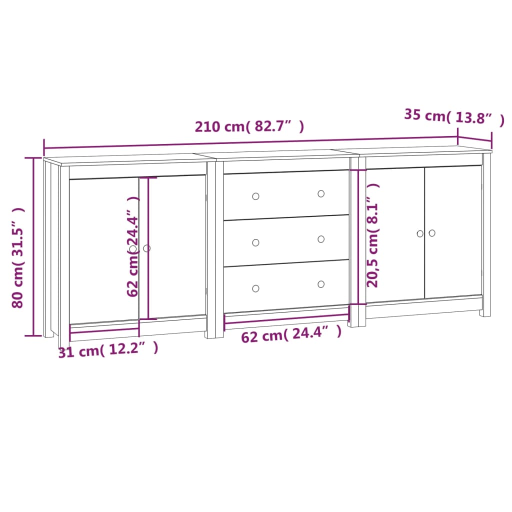 Credenza ambra 210x35x80 cm in Legno Massello di Pino 3114072