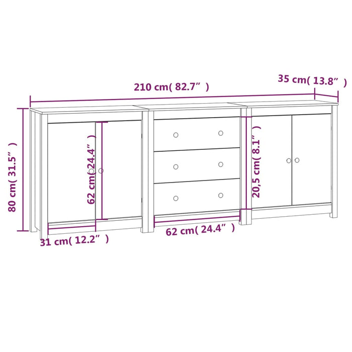 Credenza ambra 210x35x80 cm in Legno Massello di Pino 3114072
